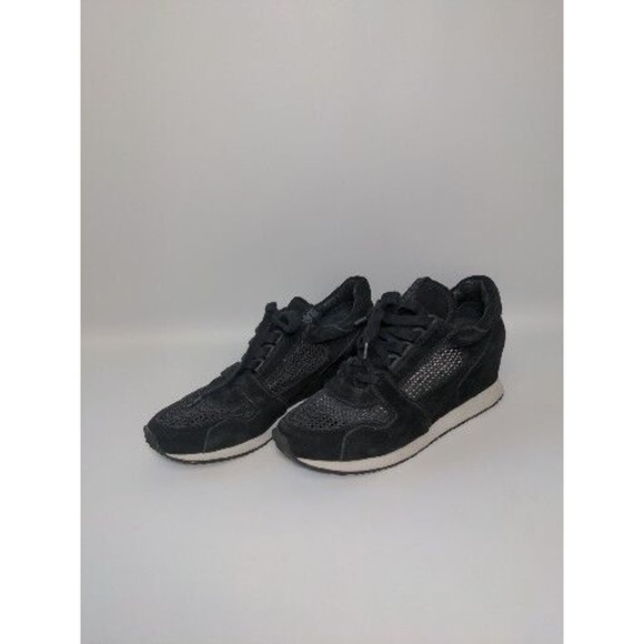 Ash Womens Dean Mesh Black Leather Suede Wedge Sneakers Size 40 - Picture 1 of 14